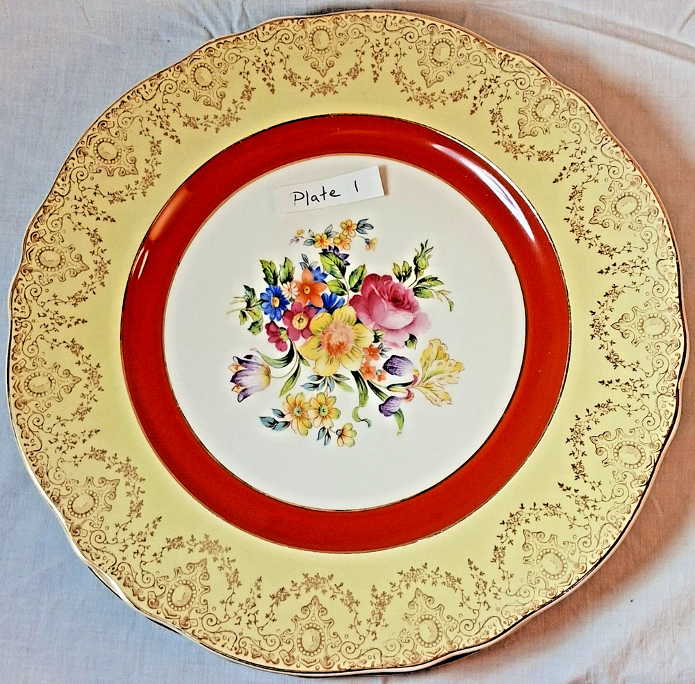 Yellow Rimmed Floral Steubenville #2002 Ivory 10.5" Dinner Plate - 1 PC